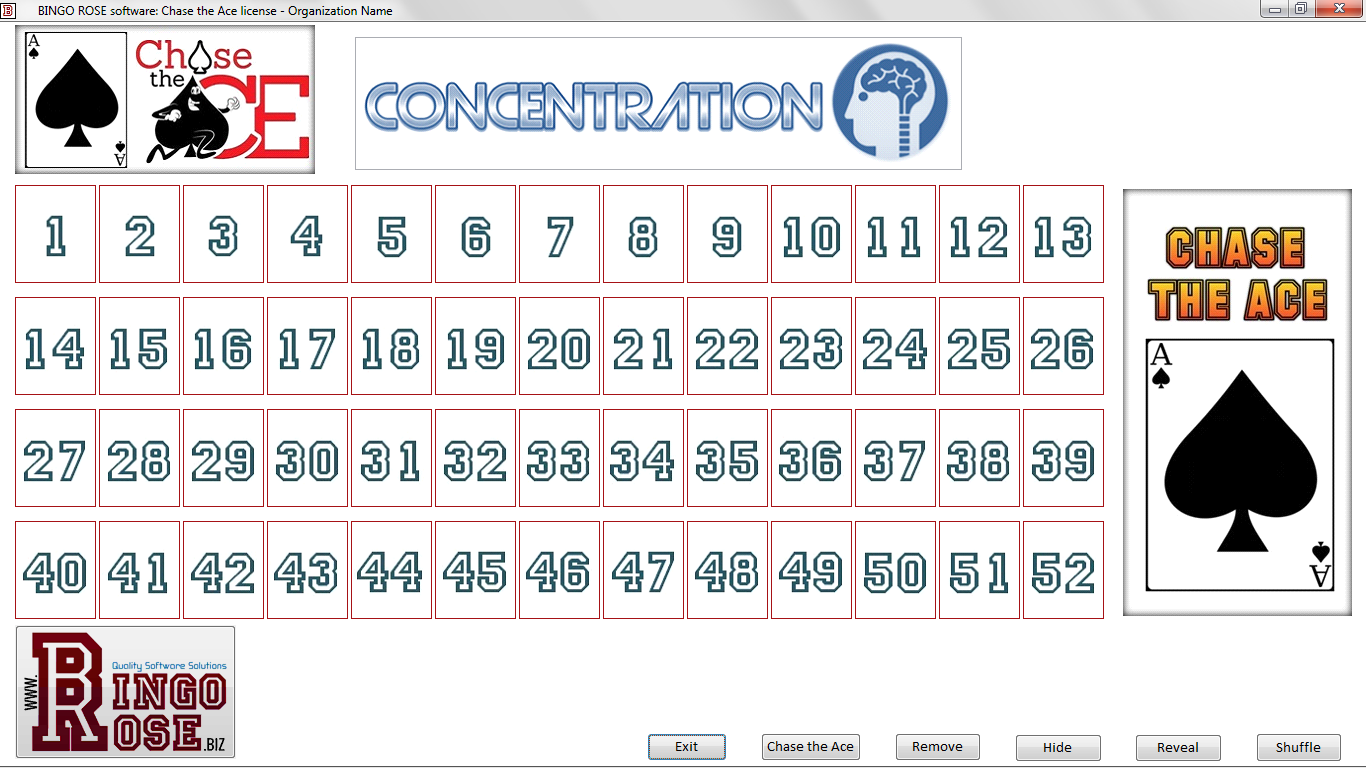 Concentration is a separate utility in the Chase the Ace software.